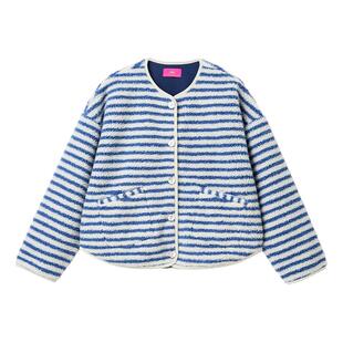 MICartsy王紫珊TO GO配饰车系列新款手工钉珠笑脸蓝白外套