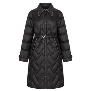 艾莱依黑色小香风羽绒服女装2022冬装新款复古长款收腰高级感外套