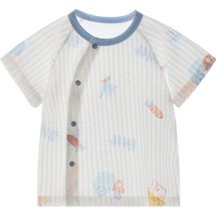 拉夏贝尔婴儿短袖上衣夏季儿童单件薄款睡衣男童女童夏装宝宝衣服