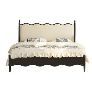 全友家居中古风主卧1米8双人实木脚涟漪床法式复古1.5m单人软包床