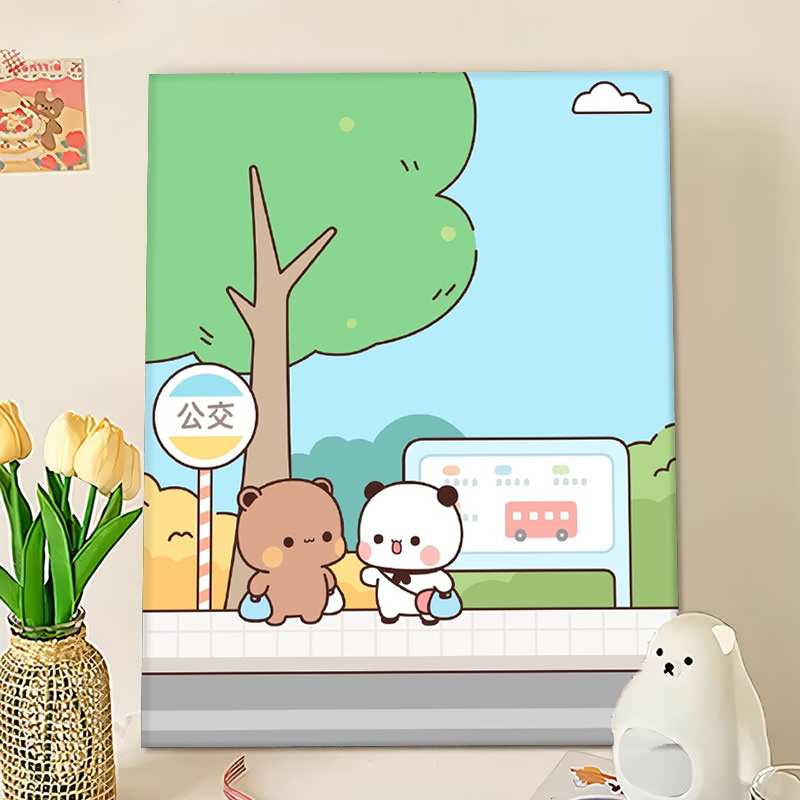 2024新款一二布布数字油画diy可爱简单手工填色填充颜料画油彩画