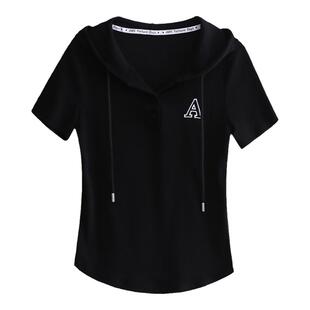 连帽t恤女2026春夏新款弧形下摆设计感百搭休闲运动体恤上衣帽衫