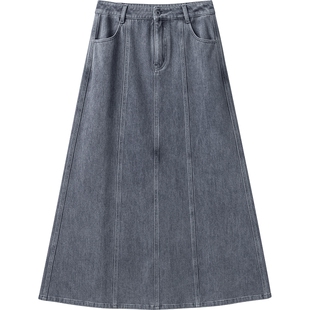 播商场同款气质牛仔半身裙女春秋新款后开叉长款裙子BDS1BD1338