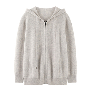 高品质100%纯山羊绒开衫男连帽帽衫针织毛衣外套秋冬新款保暖卫衣