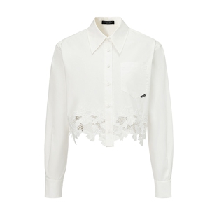 FF仿佛女装2025春新款不规则蝴蝶挑孔拼接短款浅春系100棉白衬衫