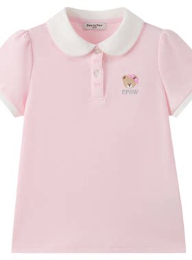 【全棉】PawinPaw卡通小熊童装26年夏季新款女童绣花翻领T恤可爱