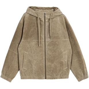 杰克琼斯男装秋季短款士夹克宽松连帽美式风皮衣字母钢印连帽外套