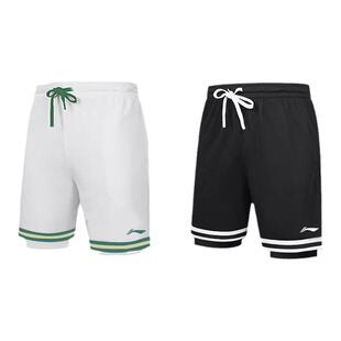 李宁篮球短裤美式假两件夏季速干运动跑步健身训练防走光四分裤女