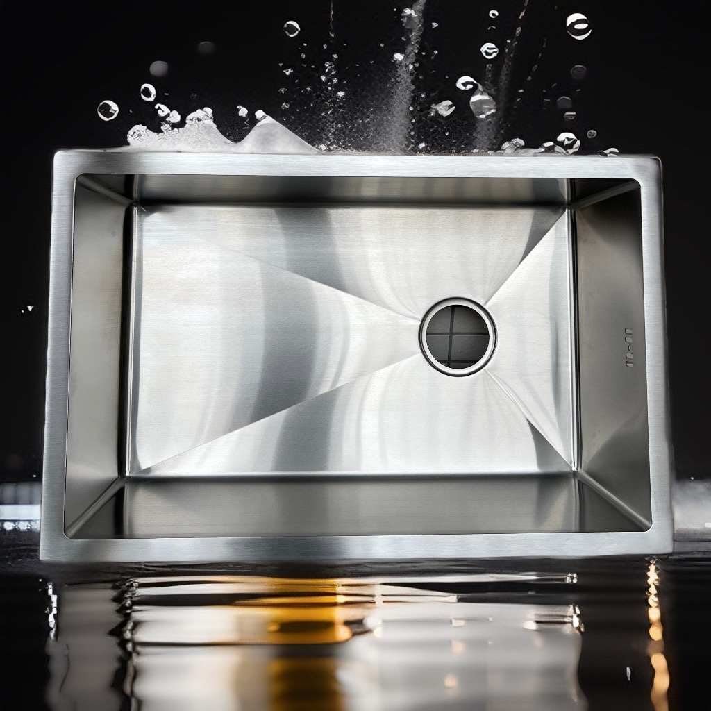 1.6MM304槽体140排水嵌入式可台上台中大单槽不锈钢侧排水钢本色