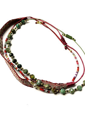 VIKIKO【幸运桃花】串珠编织手作天然半宝松石灰珍珠女生珠串手链