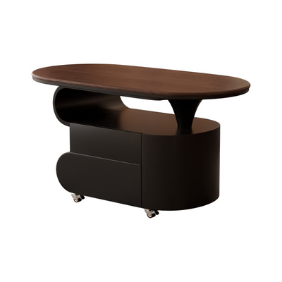 中古风胡桃木可移动沙发边几茶几