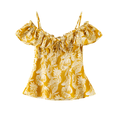 BANANACICI100%苎麻荷叶边衬衫