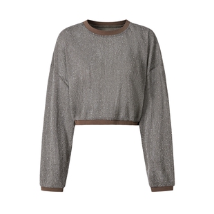 商场同款 摩萨克夏季圆领收腰满天星短款长袖套头毛衫女