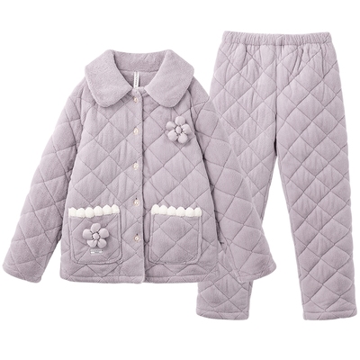 加绒加厚长款家居服套装