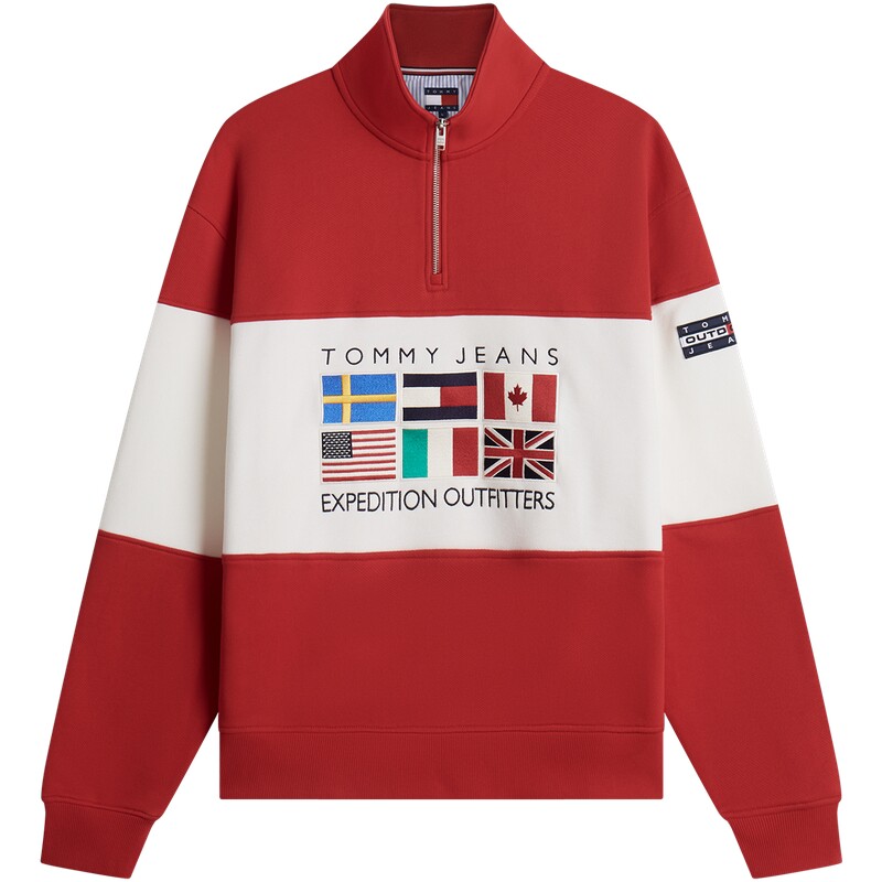 Tommy男装旗帜刺绣半开襟卫衣