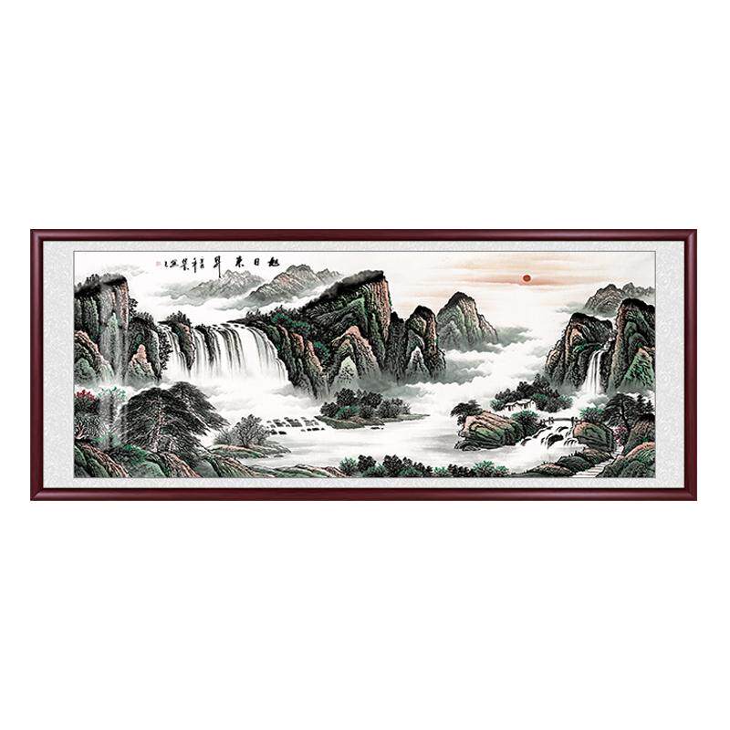 真人手绘新中式办公室挂画山水画
