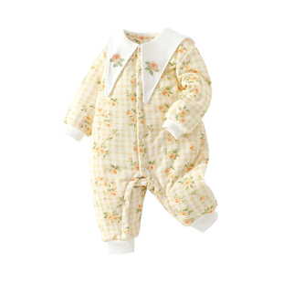 女宝宝260g夹棉连体衣秋冬季婴儿棉服加棉加厚外出服可爱哈衣爬服