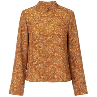 HUI卉桑蚕丝真丝亦栗色中华缠枝海棠纹衬衫原创设计小立领正肩