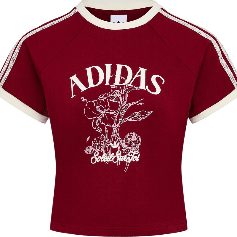 adidas阿迪达斯三叶草女子度假风印花休闲圆领短袖T恤KX0734