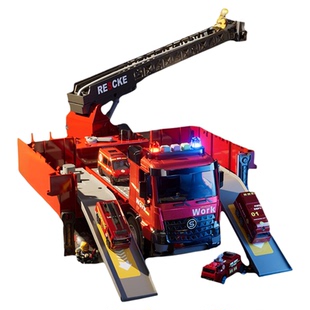 大号变形消防车玩具男孩合金玩具车工程套装可喷洒水车云梯车模型