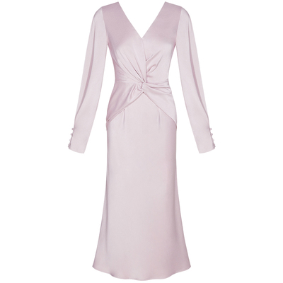 法式缎面收腰显瘦V领连衣裙