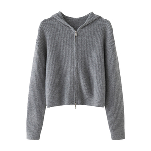 华夫格老钱风山羊绒套装女双拉链宽松针织外套羊绒阔腿长裤两件套