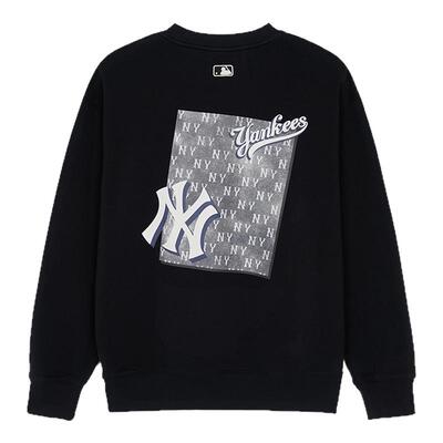MLB官方情侣复古仿牛仔波普老花圆领运动宽松卫衣24春夏新款MTM15