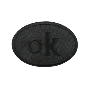 黑色椭圆补丁贴刺绣字母ok布贴衣服羽绒服裤子DIY装饰补洞熨烫贴