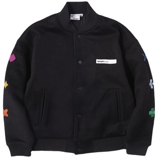 APOGE3阿保机月亮花飞行夹克男潮牌毛呢棒球服美式宽松情侣外套女