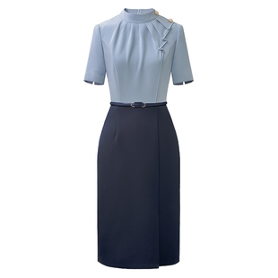 假两件通勤职业连衣裙夏新款珠宝酒店专柜医美物业前台工作服装女