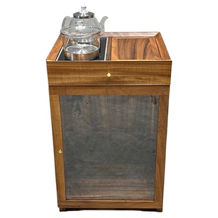 胡桃木茶水柜简约实木餐边柜新中式可移动置物柜奥坎小茶车储物柜