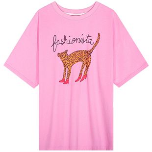 落落狷介 短袖t恤女2025新款粉色小个子宽松独特超好看上衣设计感