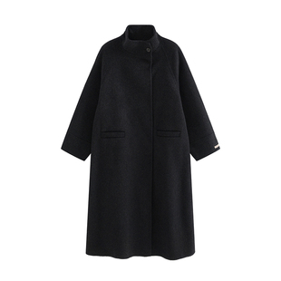 Adan 费城立领双面呢大衣2025冬季复古宽松设计感羊毛长款外套女