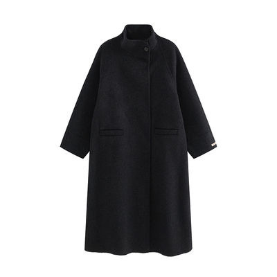 Adan 费城立领双面呢大衣2025冬季复古宽松设计感羊毛长款外套女