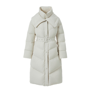 90白鸭绒收腰羽绒服女2025冬装新款中长款假两件翻领加厚防寒外套