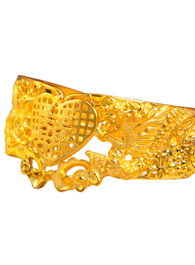 新中式仿金镂空喜龙凤结婚手镯