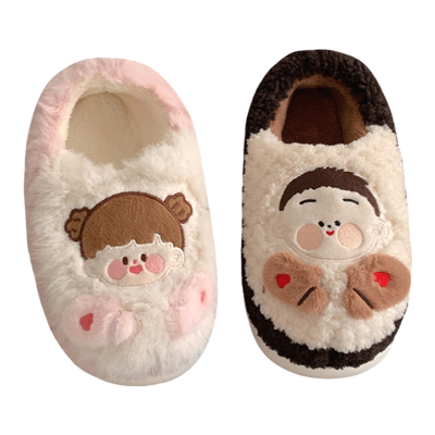 细细条可爱保暖全包跟棉拖鞋情侣厚底毛毛鞋防滑居家月子鞋男女冬
