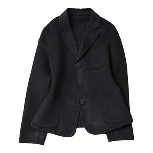 双面呢外套女2025春秋短款黑色毛呢羊毛大衣女单排扣通勤OL呢外套