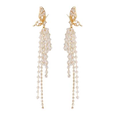 卡洛美流光溢彩蝴蝶流苏耳环女轻奢高级感气质长款耳坠方圆脸耳饰