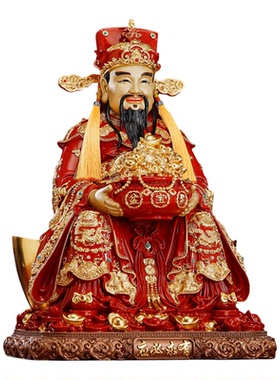 精雕纯铜贴金如意财神爷佛像摆件