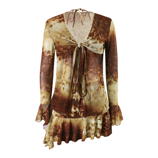 翔微儿扎染ins长袖海滩大码度假分体泳衣女比基尼四件套显瘦泳装