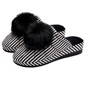 爆款秋冬季居家毛绒球高档皮棉拖鞋女防水室内外保暖坡跟厚底防滑