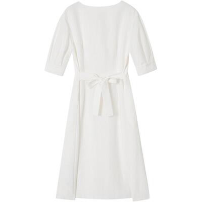 BLUE ERDOS春季浅春系度假风V领气质莱赛尔亚麻混纺连衣裙