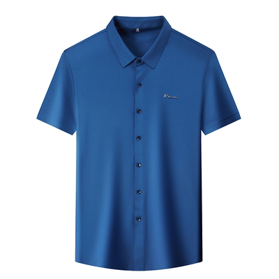 罗蒙夏季冰丝弹力透气短袖衬衫