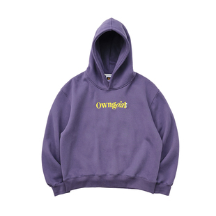 Battles 乌龙球短宽Boxy连帽卫衣抓绒刺绣基础百搭美式休闲帽衫