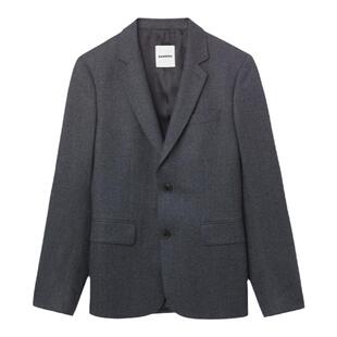 SANDRO Outlets秋冬男装时尚商务绵羊毛灰色经典V领短款西装外套