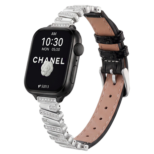 适用苹果s11手表金属拼皮表带s10女生applewatch9腕表s8夏天iwatchse3运动手表带s7智能表s6表链高级感ultra3