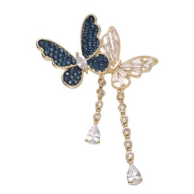 蝴蝶流苏水滴彩色水钻水晶胸针