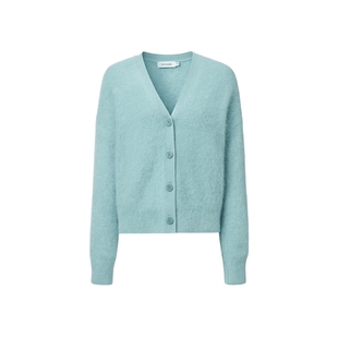 【100%羊绒】VGRASS维格娜丝美拉蓝风秋冬新款V领针织开衫上衣女