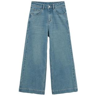 热风阔腿牛仔裤2025年春季新款女士复古百搭显瘦薄绒长裤女款